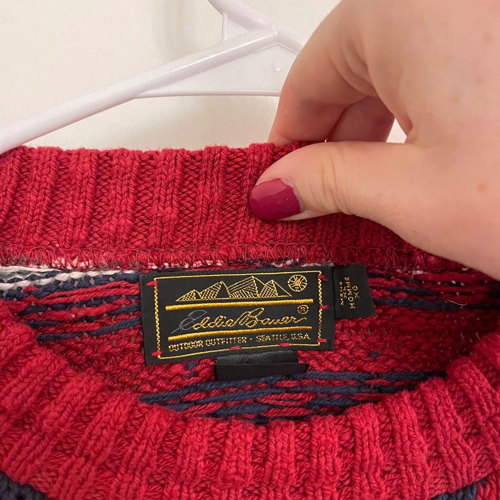 Vintage Eddie Bauer Geometric Sweater Holiday 80s Fall Retro Granola - Picture 3 of 11